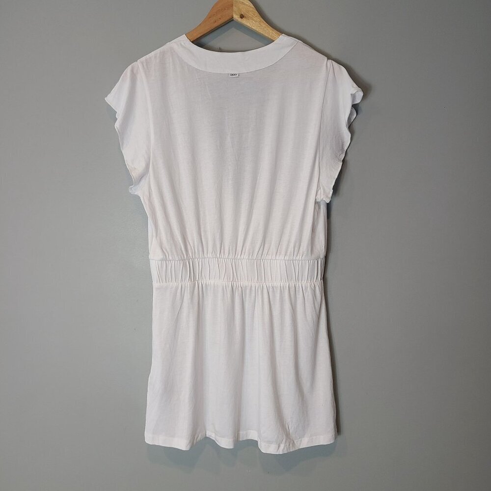 NWT DKNY Tunic Cover Up Womens Small White Cotton Modal V-Neck - Picture 3 of 7